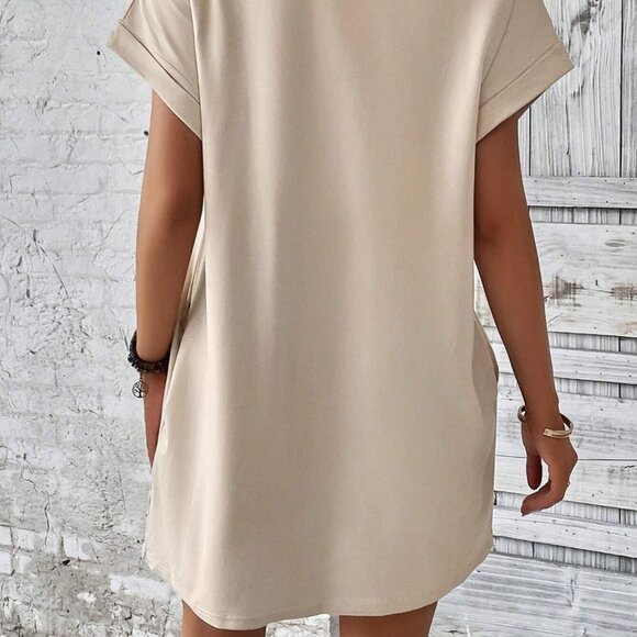 Apicot Orange Boho Womens  Solid Batwing Sleeve Hidden Pocket Tee Dress - Picture 2 of 5